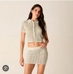 New KITH SET Women Rhea Knitt Polo Top And Mini Skirt